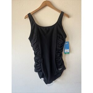 Speedo Ultraback One Piece Swimsuit XL UPF 50+ Black Ruched Swimwear New Beach